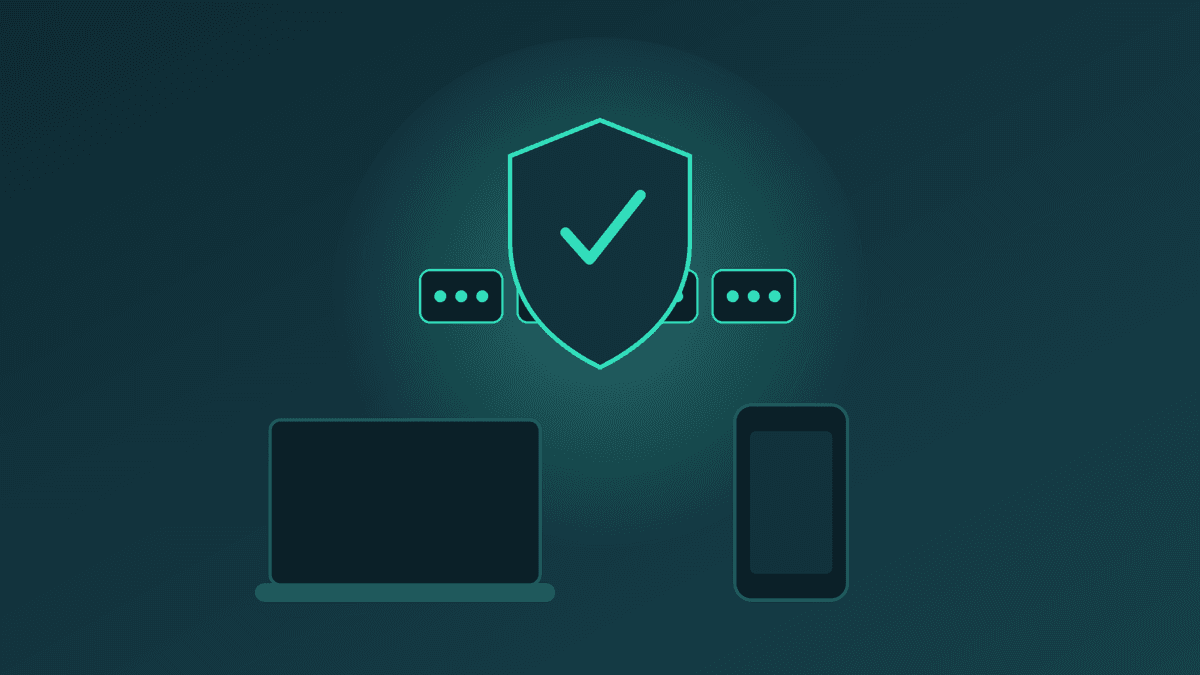 Illustration of devices with a shield masking an IP address number string