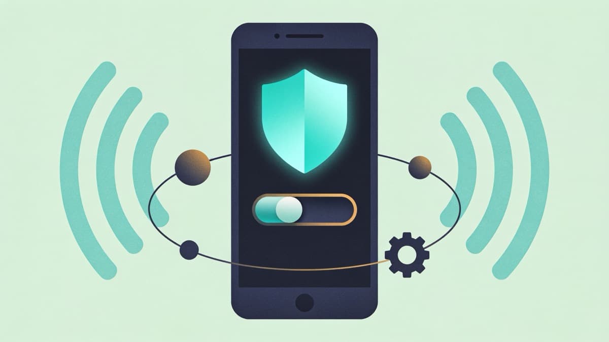 An Android phone showing a VPN app connected, with the status-bar key icon and system VPN settings visible