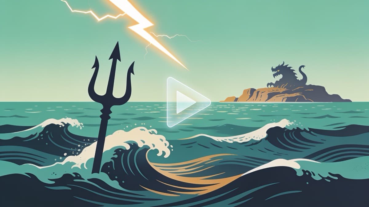 Percy Jackson and the Olympians Season 2 key art evoking the Sea of Monsters, with a stormy ocean and a golden glow on the horizon.