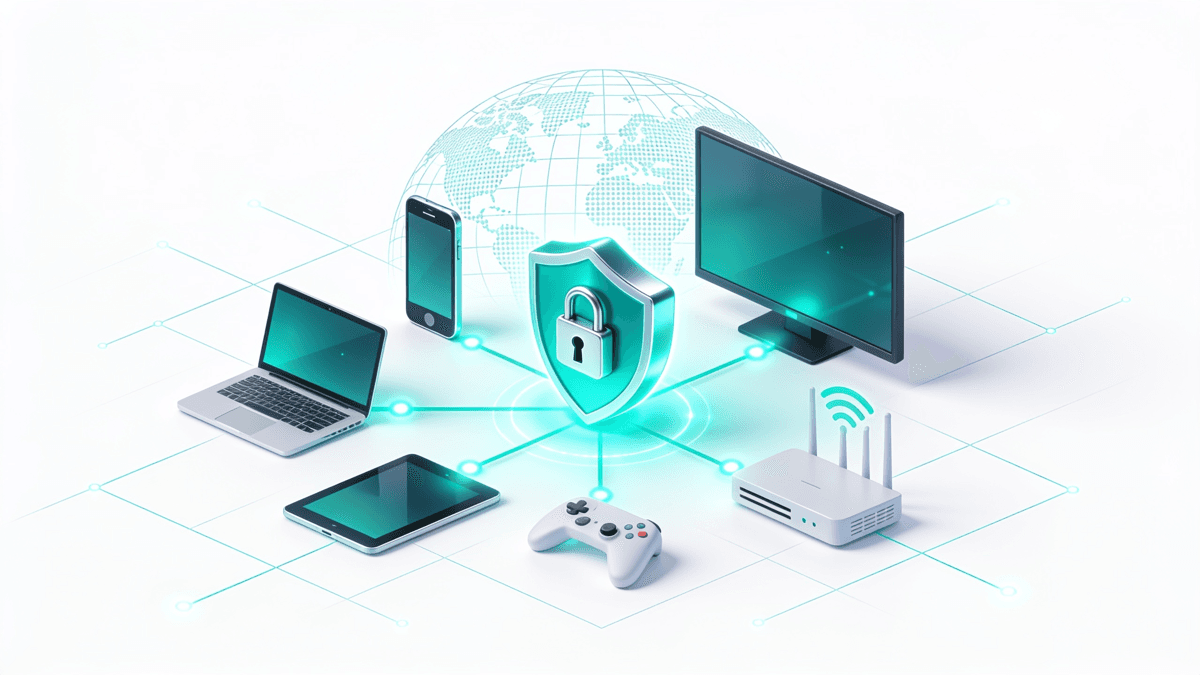 One VPN protecting a phone, laptop, smart TV, tablet, game controller and router
